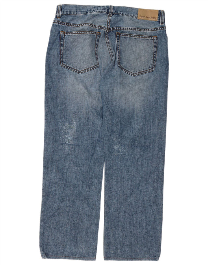 Calvin Klein Herre Distressed Straight Jeans W33 L27 Blå Bomuld