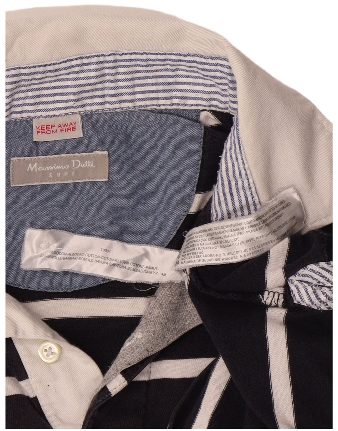 Massimo Dutti Herre Rugby Polo Shirt Størrelse 41 Stor Marineblå Stribet