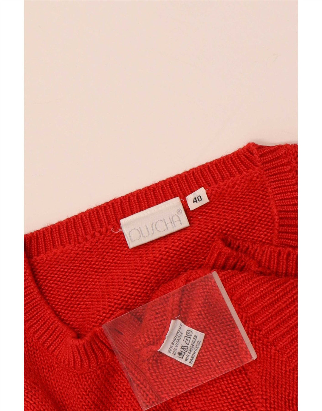 Vintage Dame Oversized Button Neck sweater EU 40 Medium Rød Bomuld
