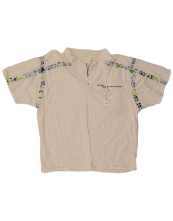 Vintage herre lynlåshals grafisk t-shirt top IT 54 XL hvid bomuld