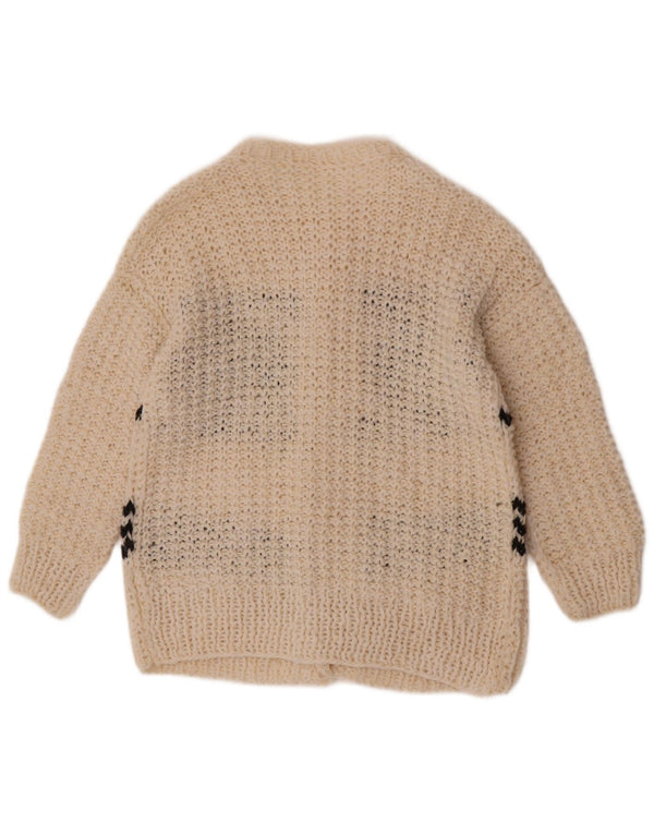 Vintage Dame Cardigan Sweater UK 14 Large Off White Geometrisk