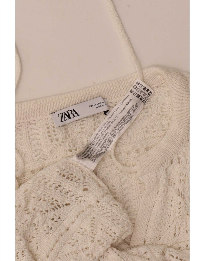 Zara Oversized hæklet tunikatop for kvinder DK 14 Medium Off White Bomuld