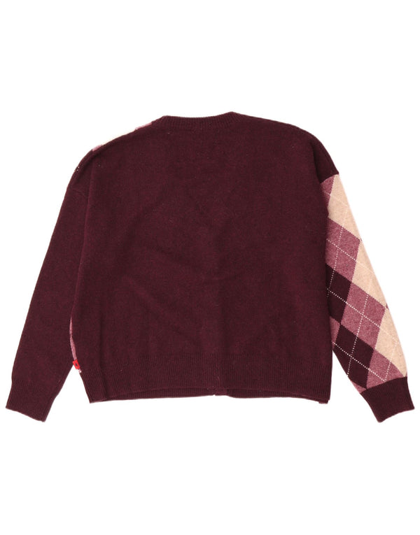 Kappa oversized cardigan sweater til kvinder UK 18 XL rødbrun Argyle/Diamond