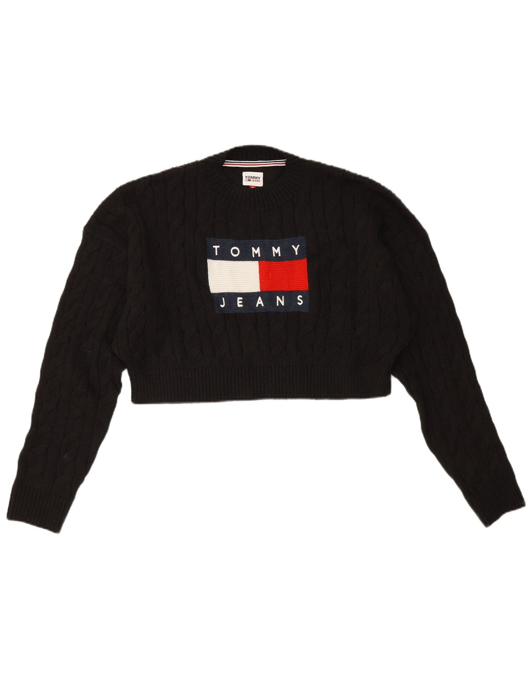 Tommy Hilfiger Dame Grafisk Crew Neck Jumper Sweater UK 12 Medium Black