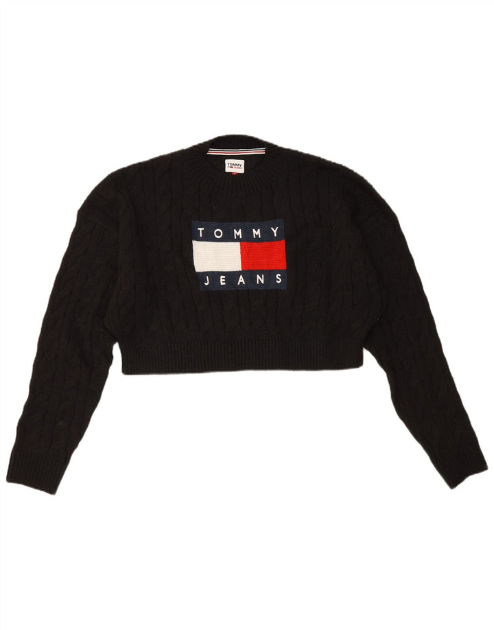 Tommy Hilfiger Dame Grafisk Crew Neck Jumper Sweater UK 12 Medium Black