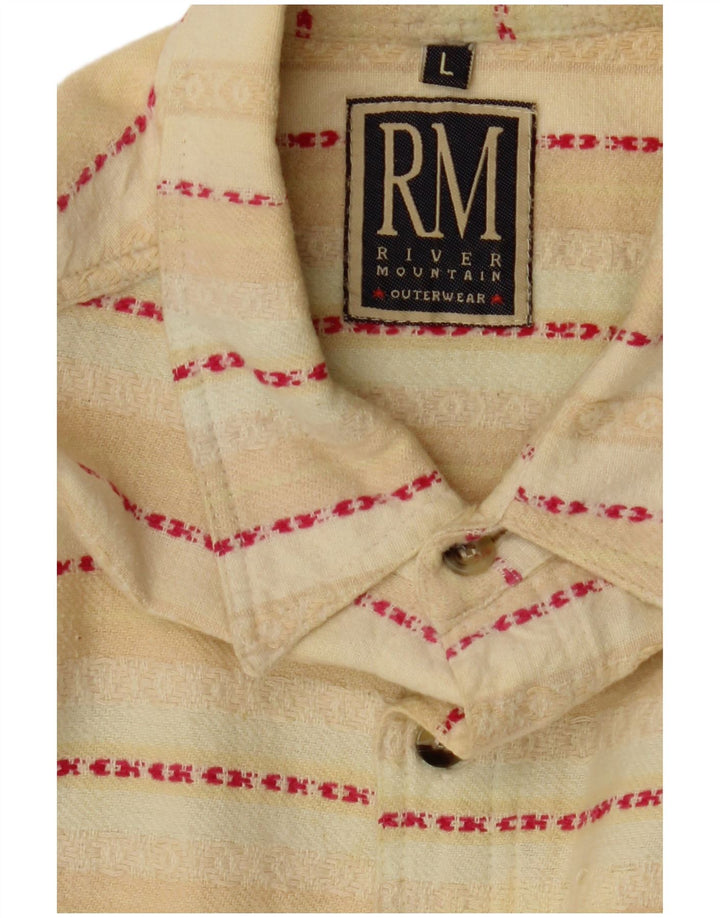 RIVER MOUNTAIN Mens Flannel Shirt Large Beige Striped