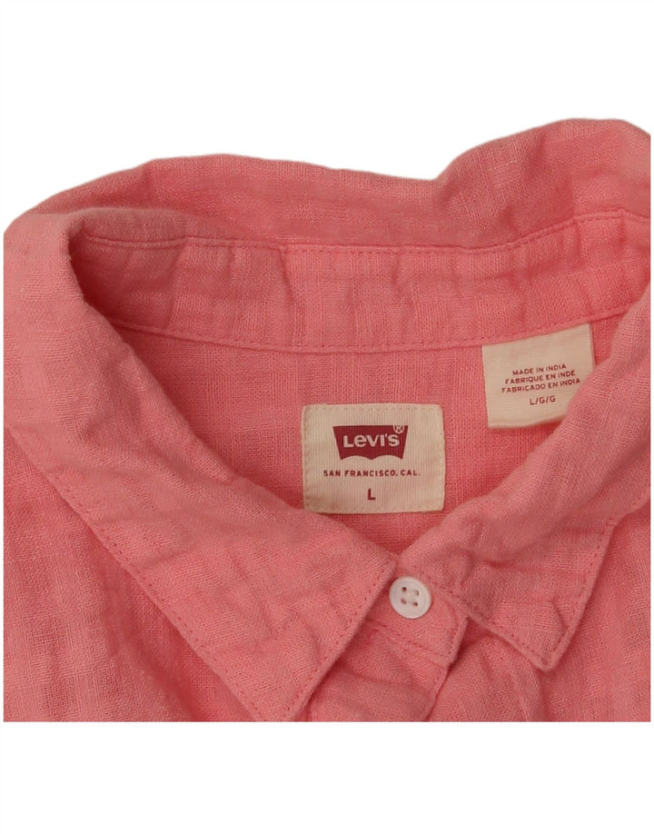 Levi's kortærmet oversized skjorte til kvinder DK 16 Stor pink ternet