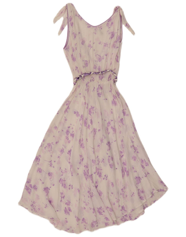 Vintage Dame Ærmeløs Se Through Maxi Dress UK 12 Medium White Floral
