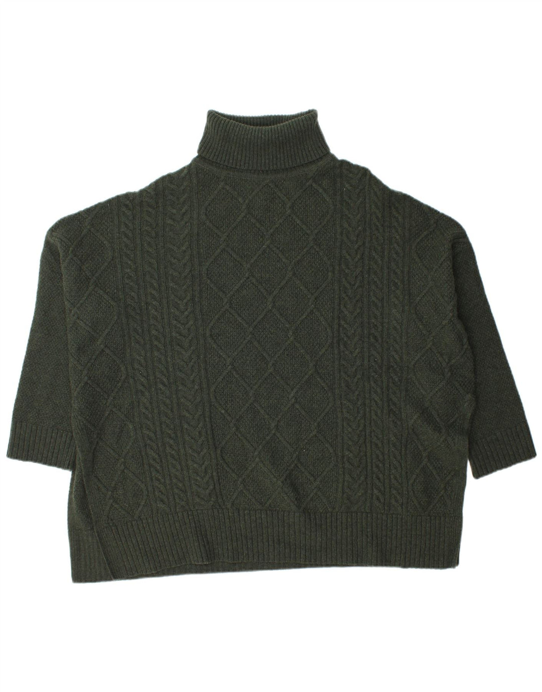 Barbour Dame Burne Cape Roll Neck Jumper Sweater UK 14 Medium Green Wool