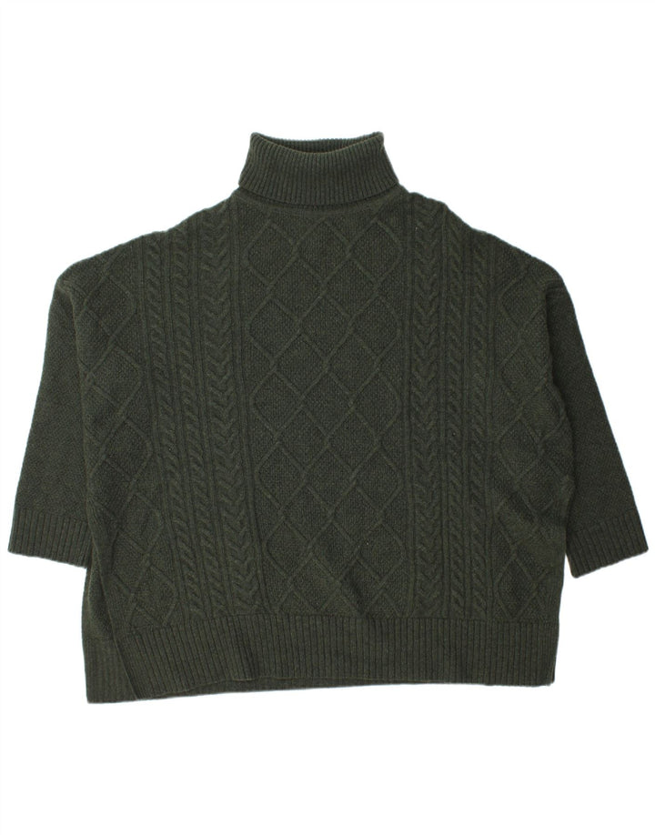 Barbour Dame Burne Cape Roll Neck Jumper Sweater UK 14 Medium Green Wool
