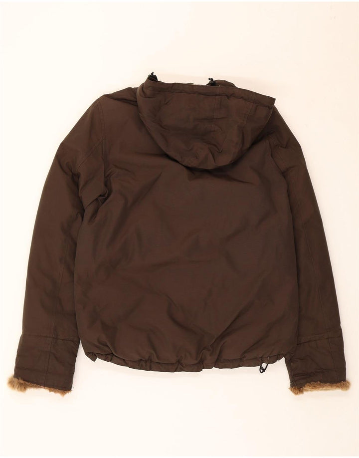 Woolrich Polstret hættejakke til kvinder UK 16 Stor Khaki Bomuld