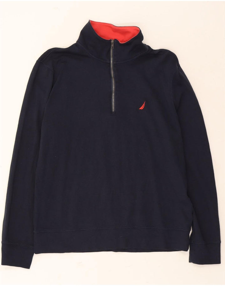 NAUTICA Mens Zip Neck Sweatshirt Jumper Large Navy Blue Cotton Vintage Nautica and Second-Hand Nautica from Messina Hembry 