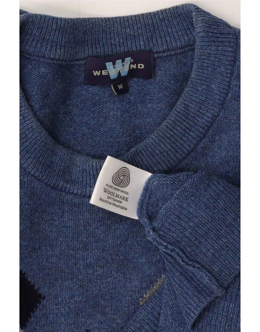 Weekend Herre Crew Neck Jumper Sweater Medium Blue Argyle/Diamond Wool