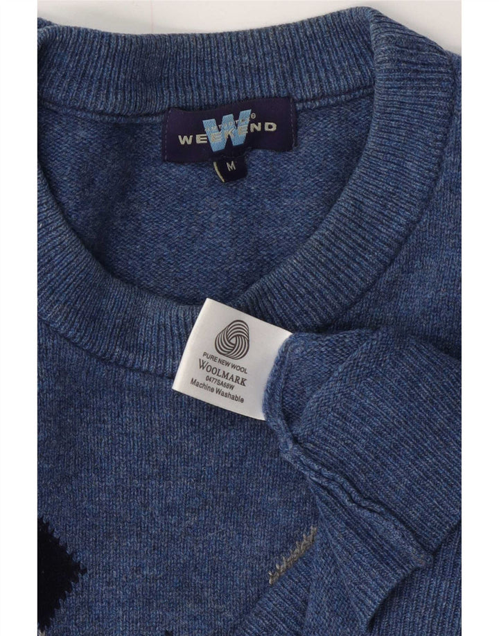 Weekend Herre Crew Neck Jumper Sweater Medium Blue Argyle/Diamond Wool