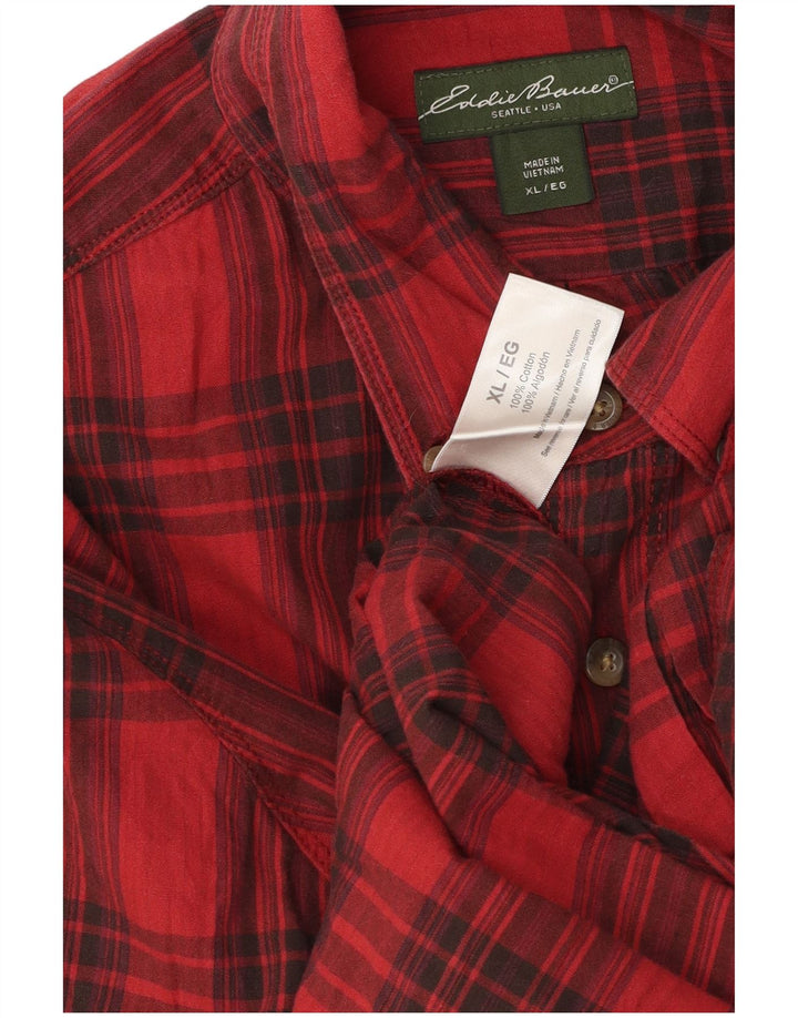 Eddie Bauer Herre Flanellskjorte XL Rød Plaid Bomuld