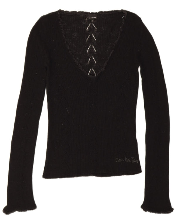 Calvin Klein Dame Grafisk Top Langærmet UK 12 Medium Sort