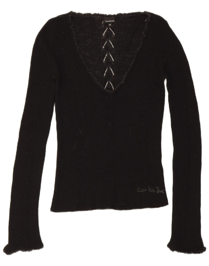 Calvin Klein Dame Grafisk Top Langærmet UK 12 Medium Sort