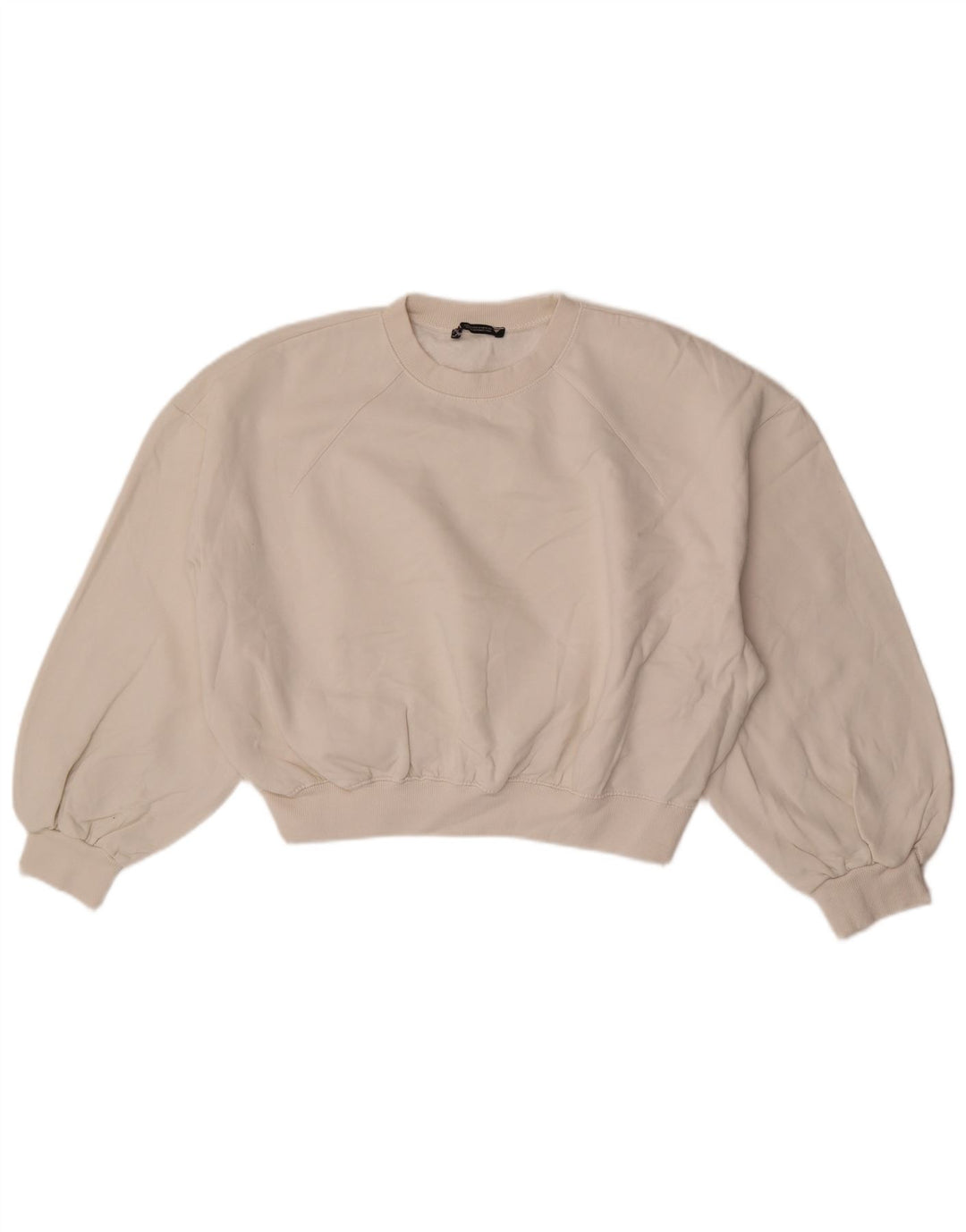 Zara Dame Oversized Crop 3/4-ærmet Sweatshirt Jumper UK 14 Medium White