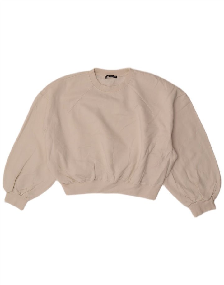 Zara Dame Oversized Crop 3/4-ærmet Sweatshirt Jumper UK 14 Medium White