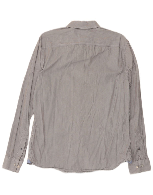 Besætningstøj Herre Slim Fit skjorte Medium Grey Nålestribet bomuld