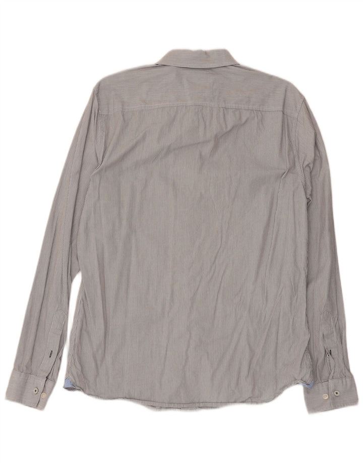 Besætningstøj Herre Slim Fit skjorte Medium Grey Nålestribet bomuld