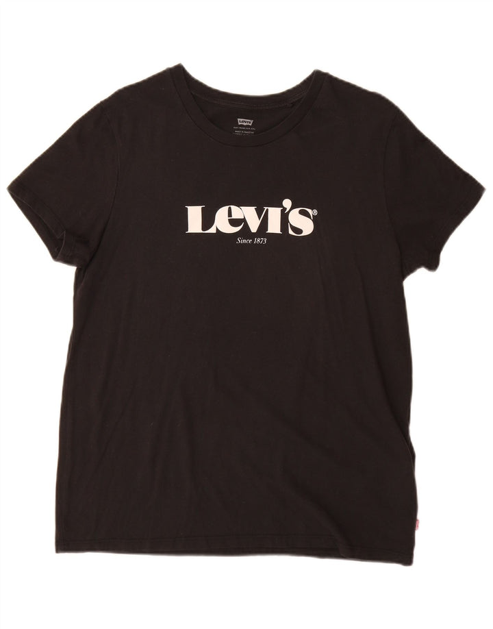 Levi's Dame Grafisk T-Shirt Top UK 14 Medium Sort Bomuld