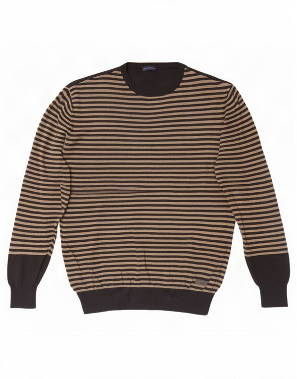 Trussardi Jeans Herre Crew Neck Jumper Sweater 2XL Beige Stribet Bomuld