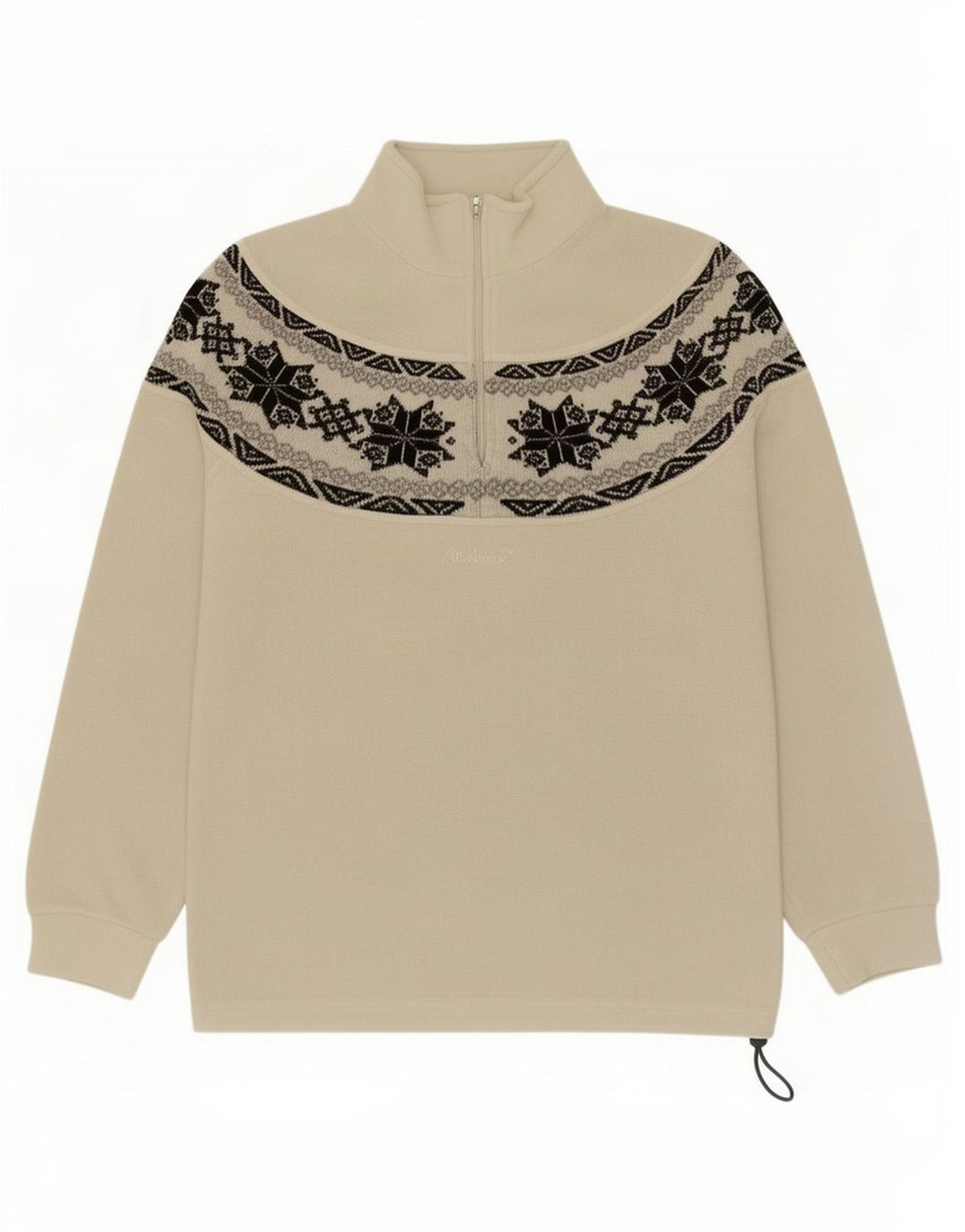Vintage herre lynlås hals fleece jumper medium beige Fair Isle polyester