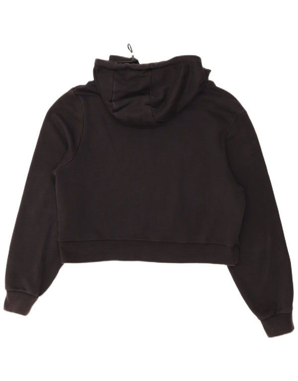 Ellesse Womens Crop Graphic Hoodie Jumper UK 14 Large Black Bomuld