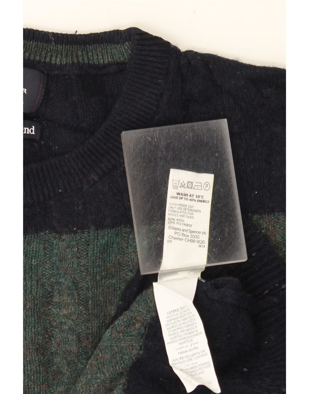 Marks & Spencer Herre sweater med rund hals XL grøn stribet uld