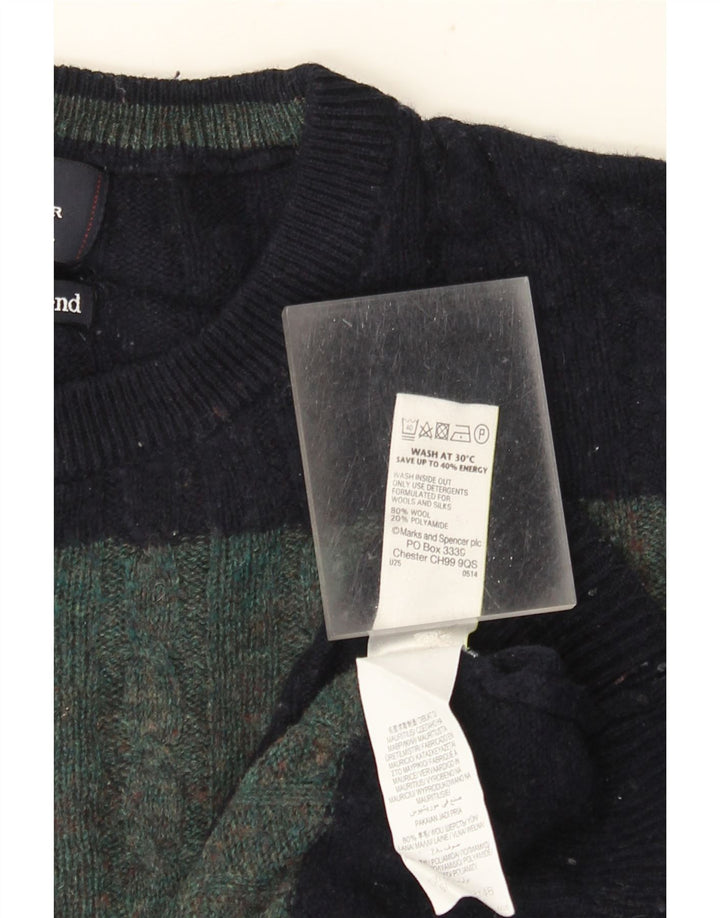 Marks & Spencer Herre sweater med rund hals XL grøn stribet uld