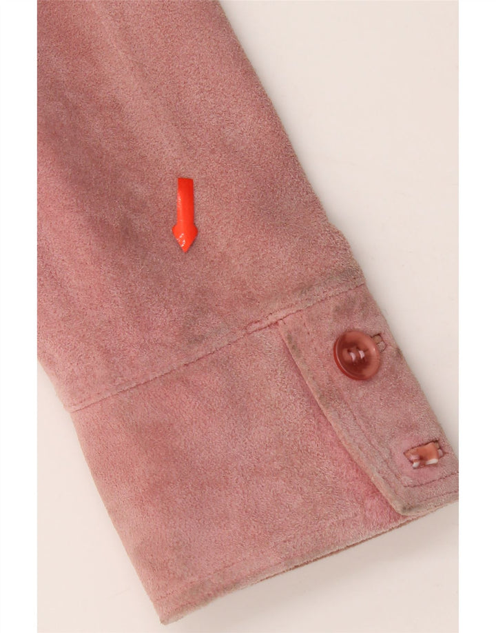 VINTAGE Dame 2-knaps ruskindsblazerjakke IT 46 Large Pink Læder