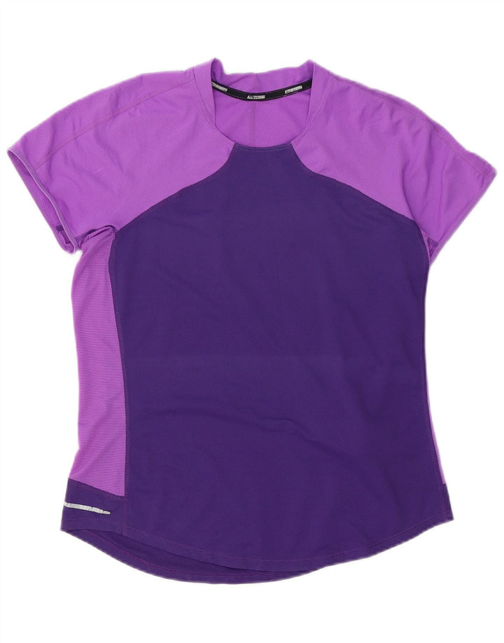 Nike Dame Dri Fit T-Shirt Top UK 12 Medium Lilla Colourblock Polyester