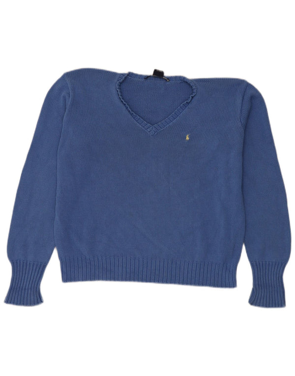 Ralph Lauren Womens Crop Oversized V-hals sweater UK 14 Medium Blue