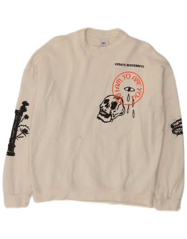Zara Herre Grafisk Sweatshirt Jumper Lille Hvid Bomuld