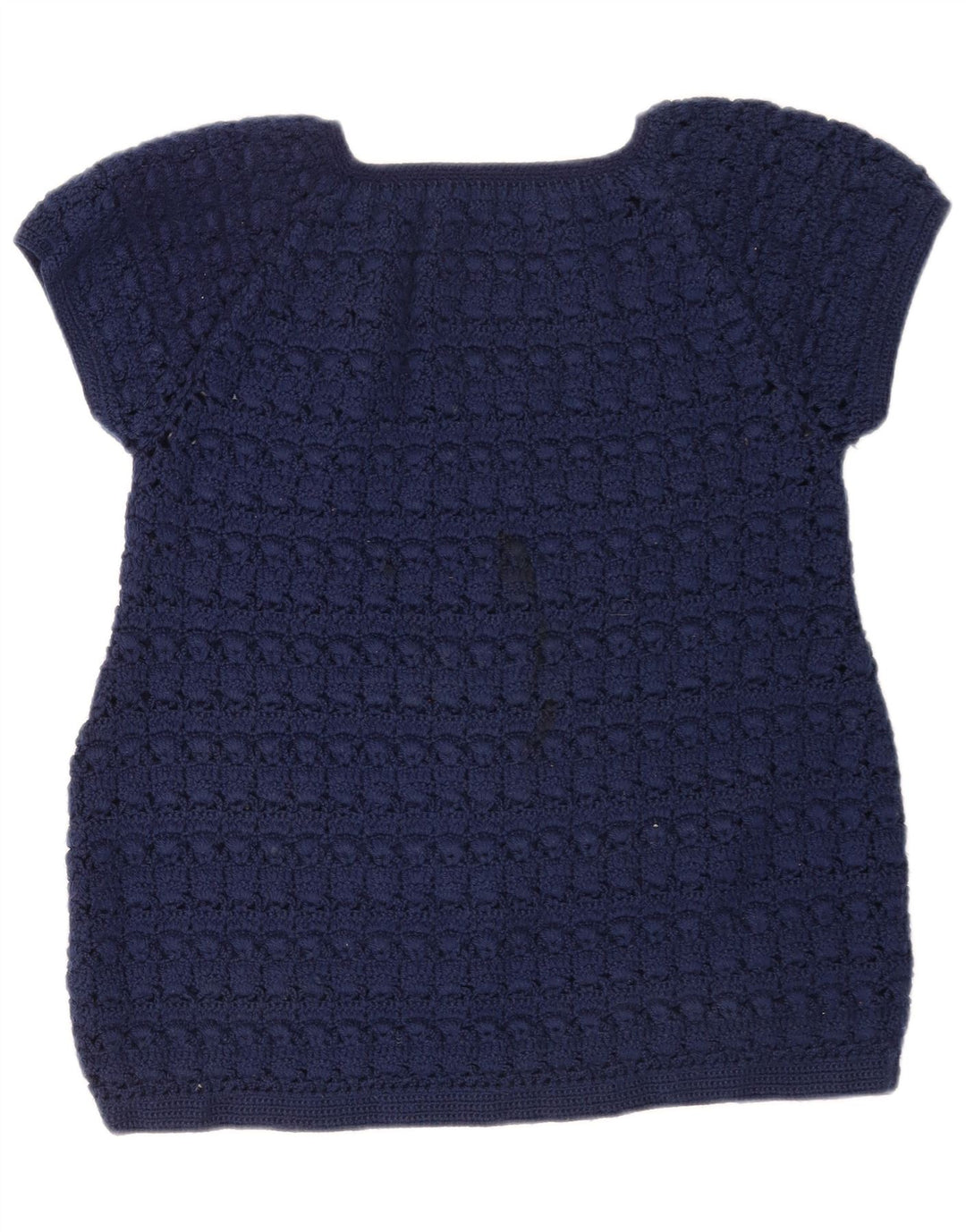 Vintage dame strikbluse Top UK 12 Medium Navy Blue