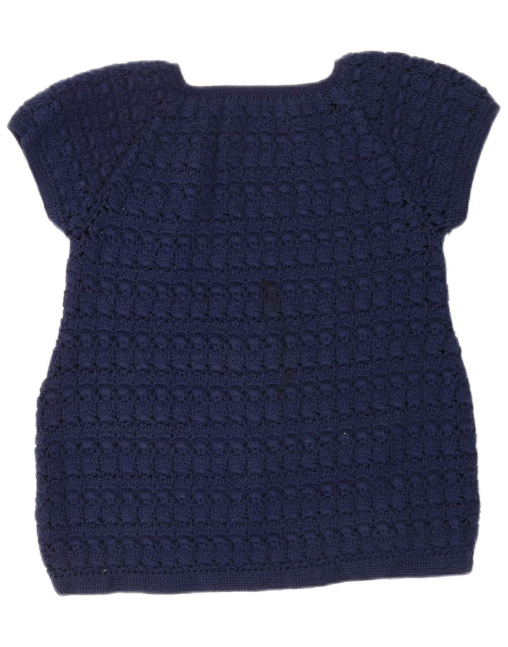 Vintage dame strikbluse Top UK 12 Medium Navy Blue