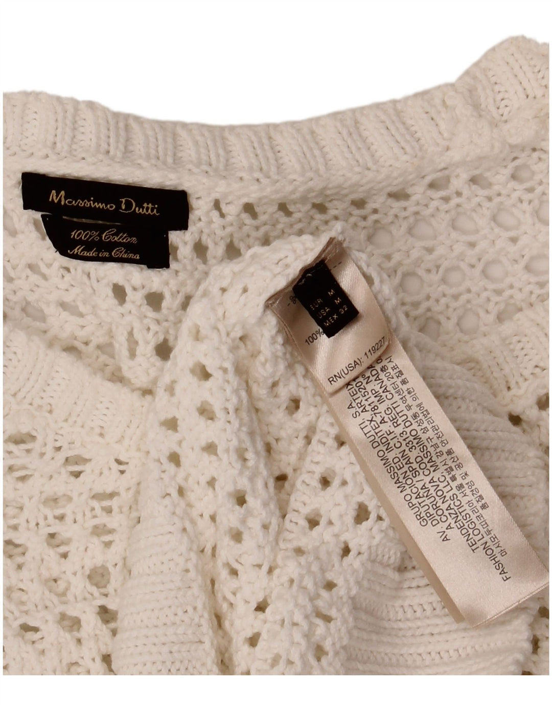 MASSIMO DUTTI Dame hæklet bådhals sweater UK 12 Medium White