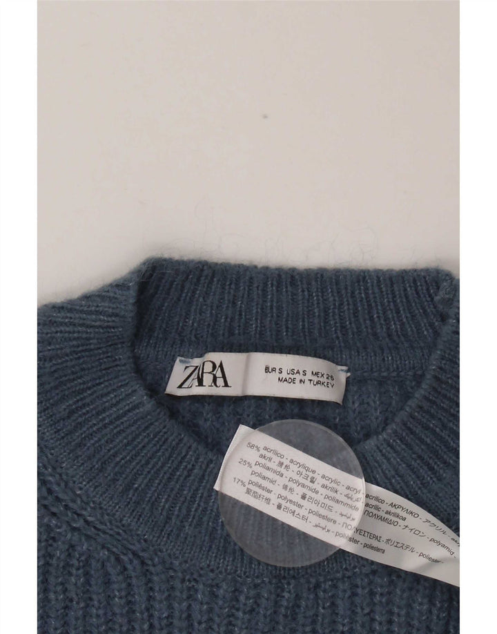 Zara Dame Oversized Crew Neck Jumper Sweater UK 10 Small Blue Acryl
