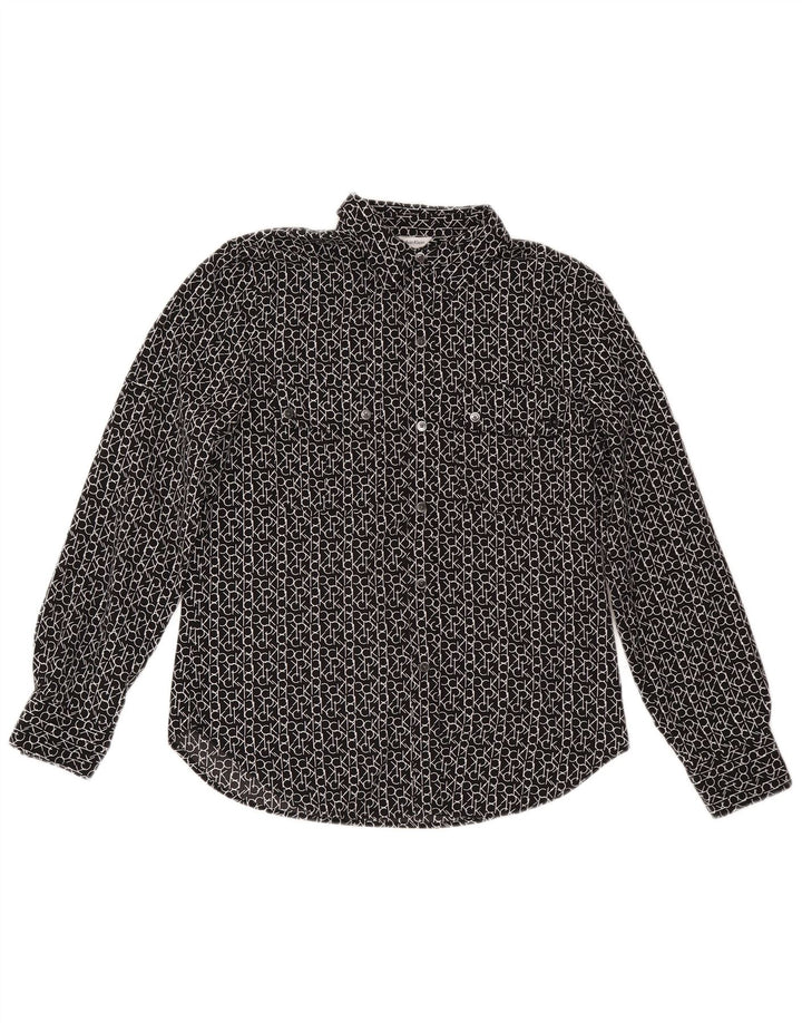 Calvin Klein Dame grafisk skjorte bluse UK 10 Small Black Designer