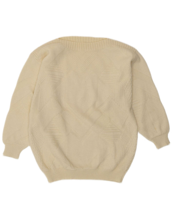 VINTAGE Dame Boat Neck Jumper Sweater UK 16 Large Off White