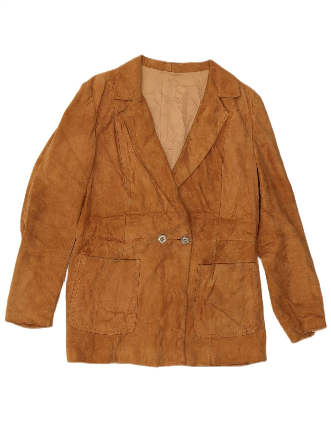 VINTAGE Dame ruskindsjakke IT 46 Stort beige læder