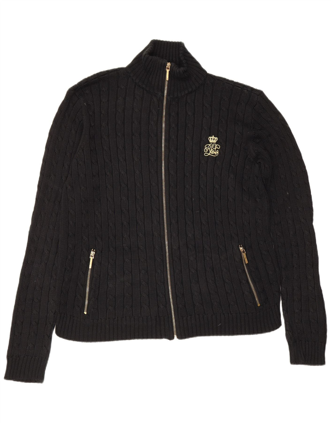 Ralph Lauren Dame Cardigan Sweater UK 14 Medium Sort Bomuld