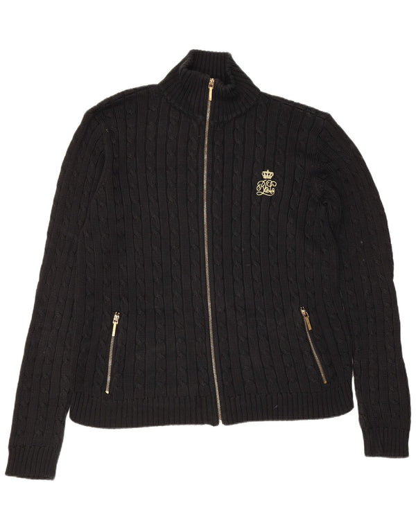 Ralph Lauren Dame Cardigan Sweater UK 14 Medium Sort Bomuld