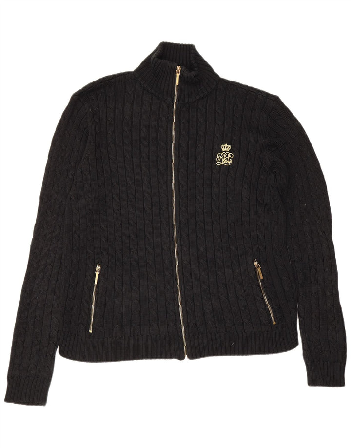 Ralph Lauren Dame Cardigan Sweater UK 14 Medium Sort Bomuld