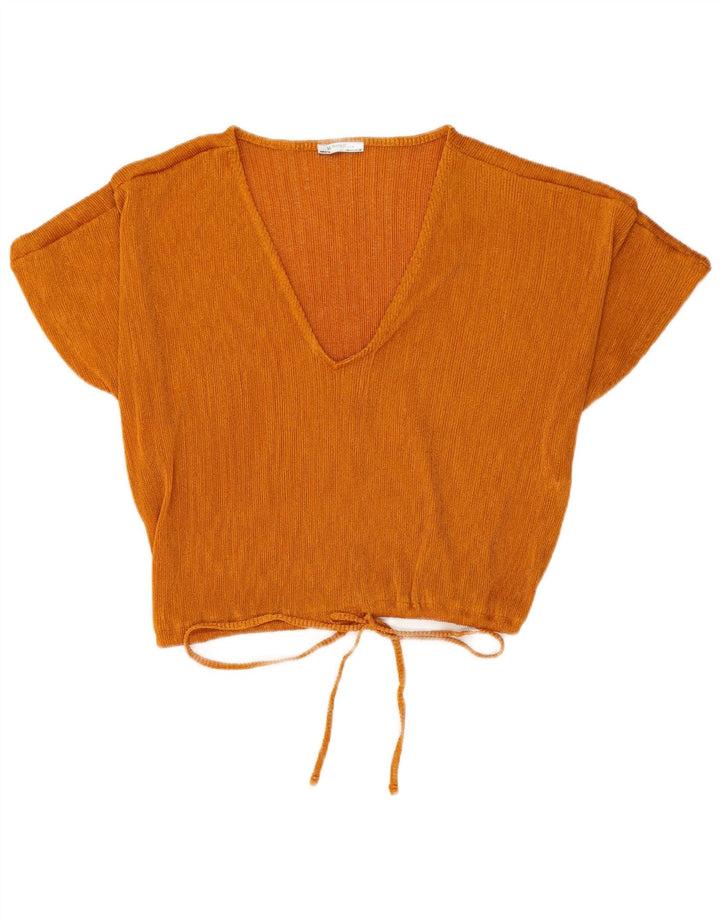 Zara Kortærmet Crop Top UK 14 Large Orange Polyester
