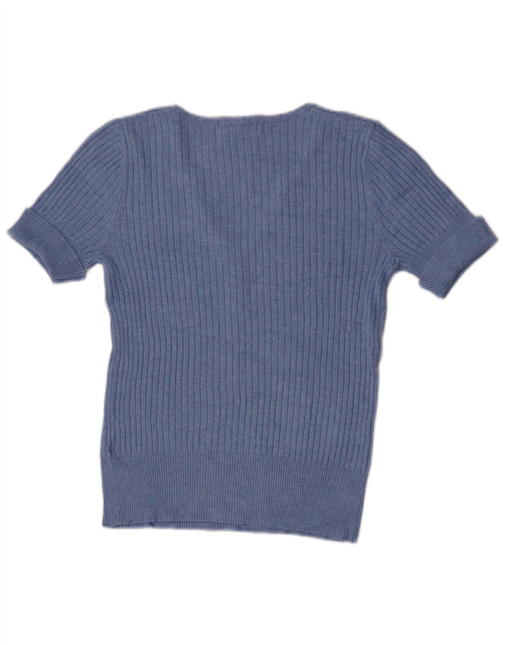 Marks & Spencer Dame Kortærmet V-hals Jumper Sweater UK 12 Medium Blue