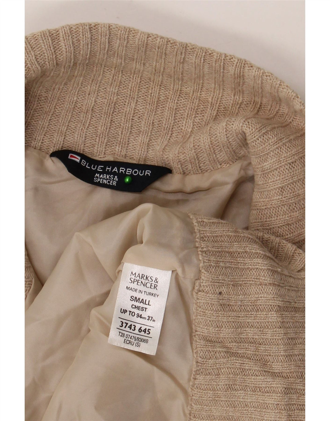 Marks & Spencer Herre Blue Harbor Zip Neck Jumper Sweater Small Beige Uld