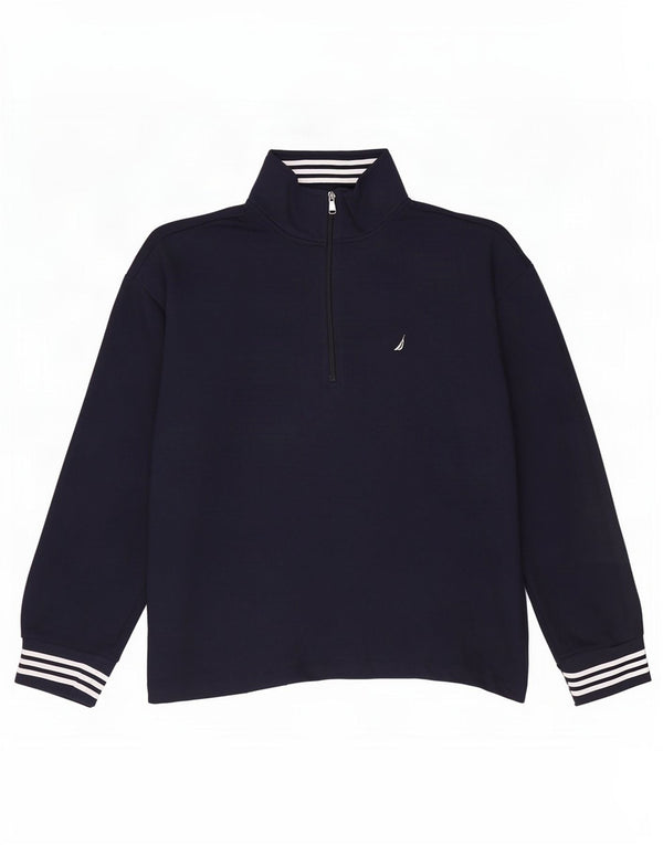 Nautica Mens Zip Neck Sweatshirt Jumper Large Navy Blue Cotton