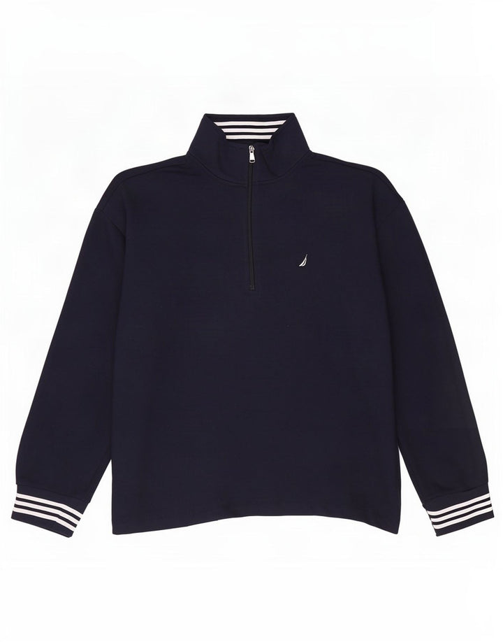 Nautica Herre Zip Neck Sweatshirt Jumper Large Navy Blue Bomuld